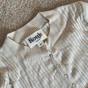 Rouje button up long sleeve crew neck ribbed top